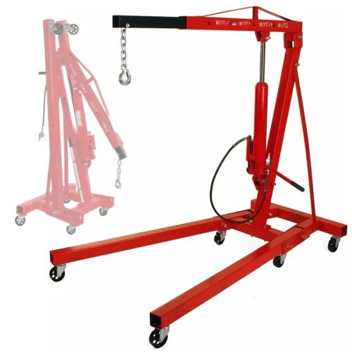 Air and hydraulic folding engine crane with pump
