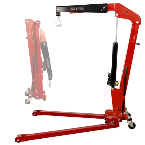 Low profile hydraulic folding engine crane for workshop use