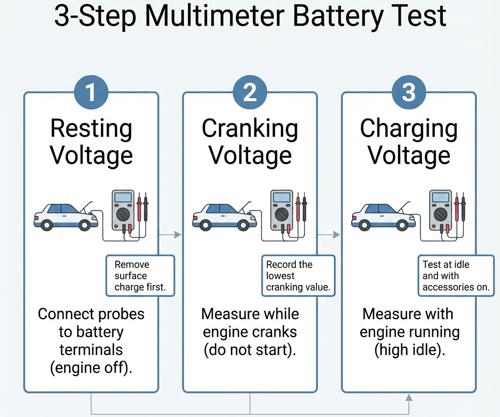 solar car battery charger troubleshooting flowchart multimeter test