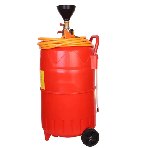 Chemical-resistant plastic car wash foam sprayer tank with mobile wheels