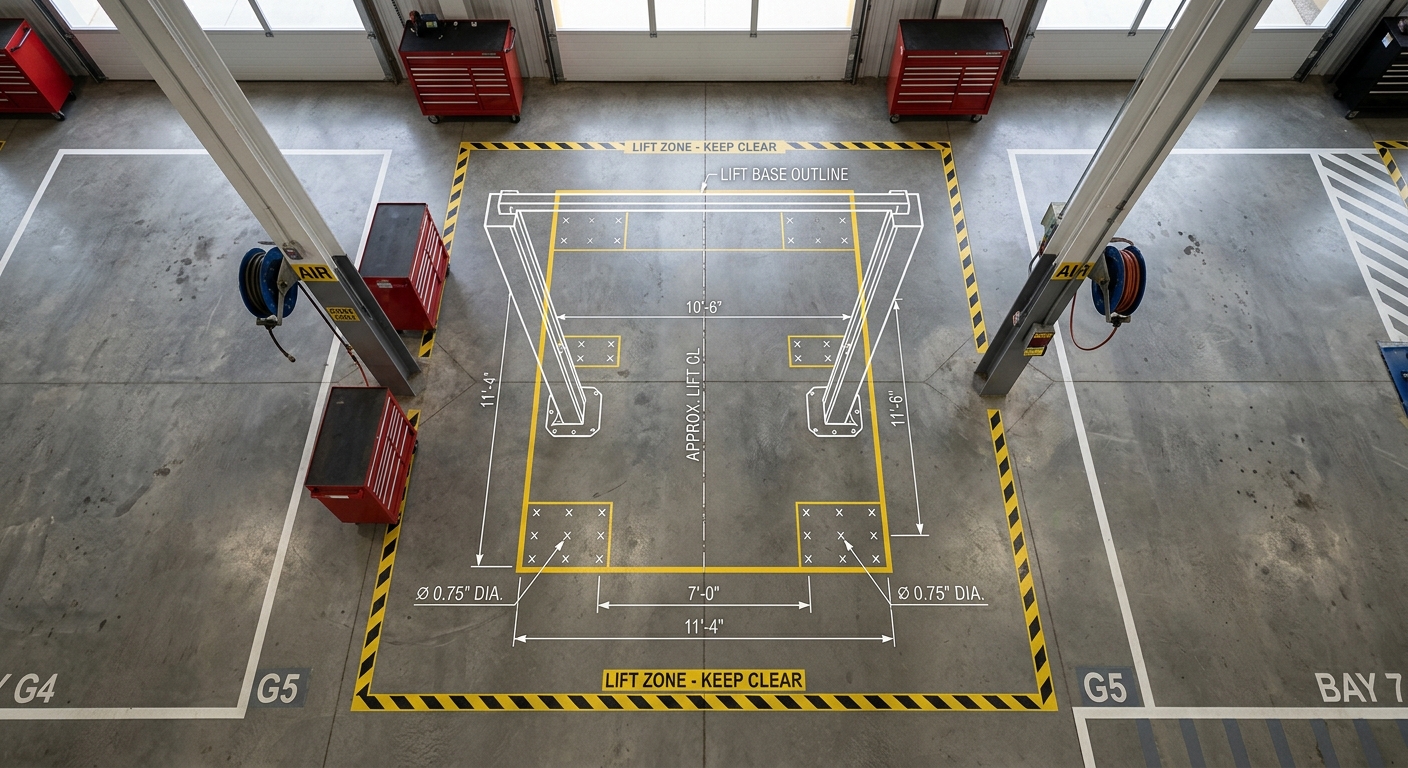 2-post car lift used for undercarriage repair in an automotive workshop